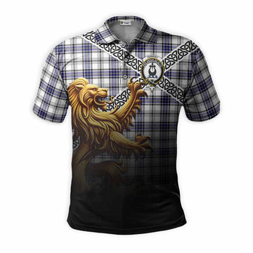 Hannay Crest Tartan Polo Shirt with Golden Lion Emblem Celtic Style