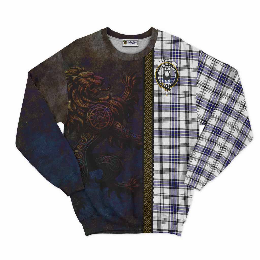 Tartan Vibes Clothing Hannay Tartan Family Crest Sweatshirt Alba Gu Brath Be Brave Lion Ancient Style