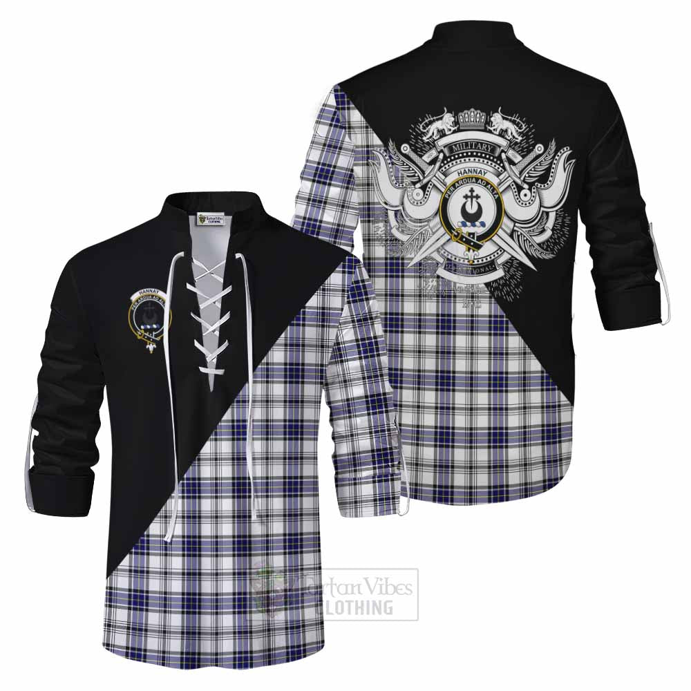 Tartan Vibes Clothing Hannay Tartan Ghillie Kilt Shirt with Family Crest and Military Logo Style