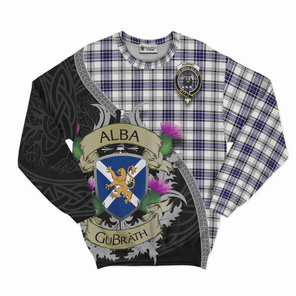 Tartan Vibes Clothing Hannay Tartan Family Crest Sweatshirt Lion Rampant Royal Thistle Shield Celtic Inspired