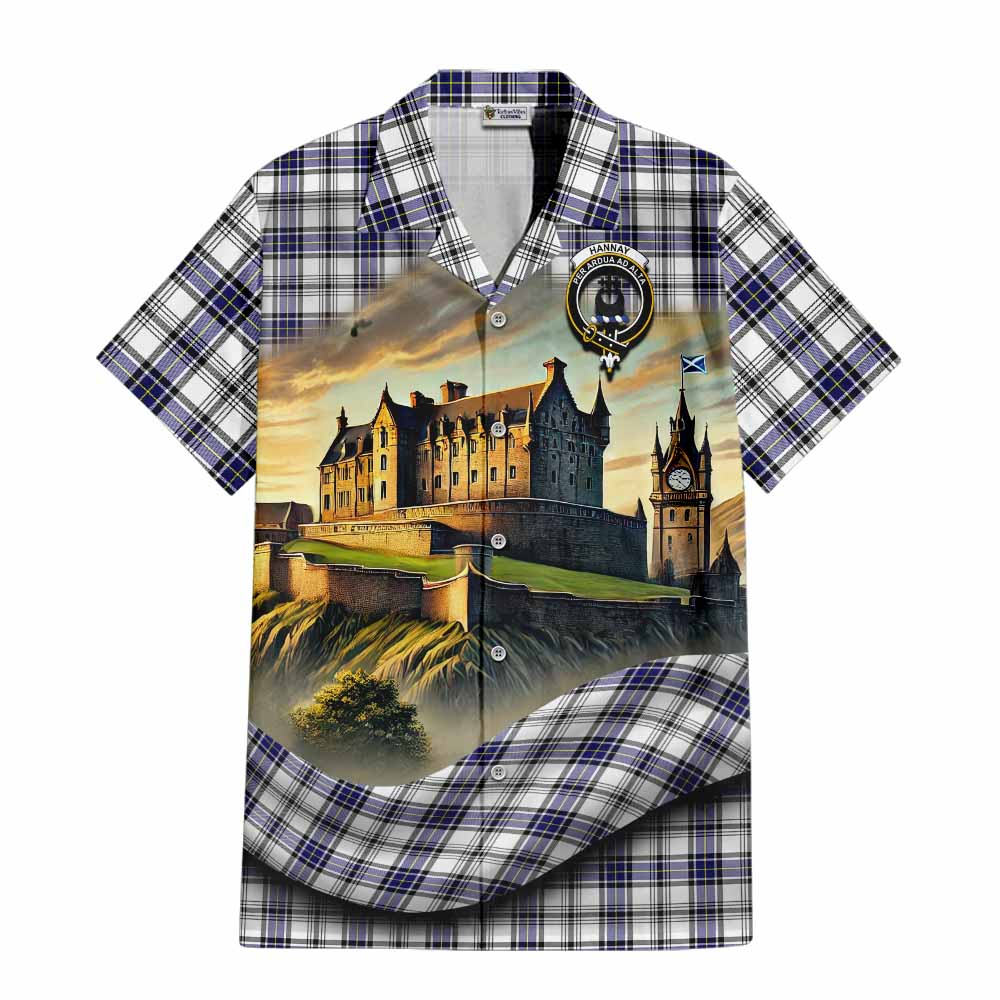 Tartan Vibes Clothing Hannay Tartan Family Crest Short Sleeve Button Shirt with Scottish Ancient Castle Style