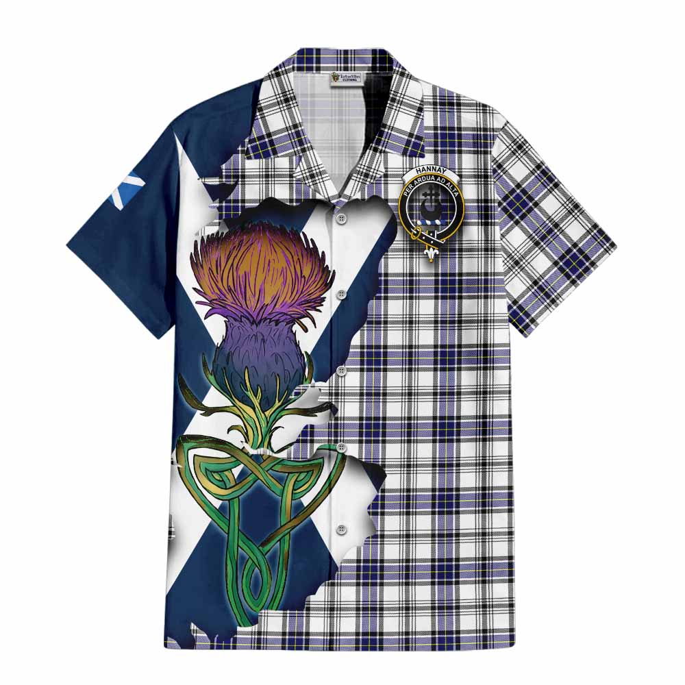 Tartan Vibes Clothing Hannay Tartan Family Crest Short Sleeve Button Shirt Scottish Thistle Celtic Inspired