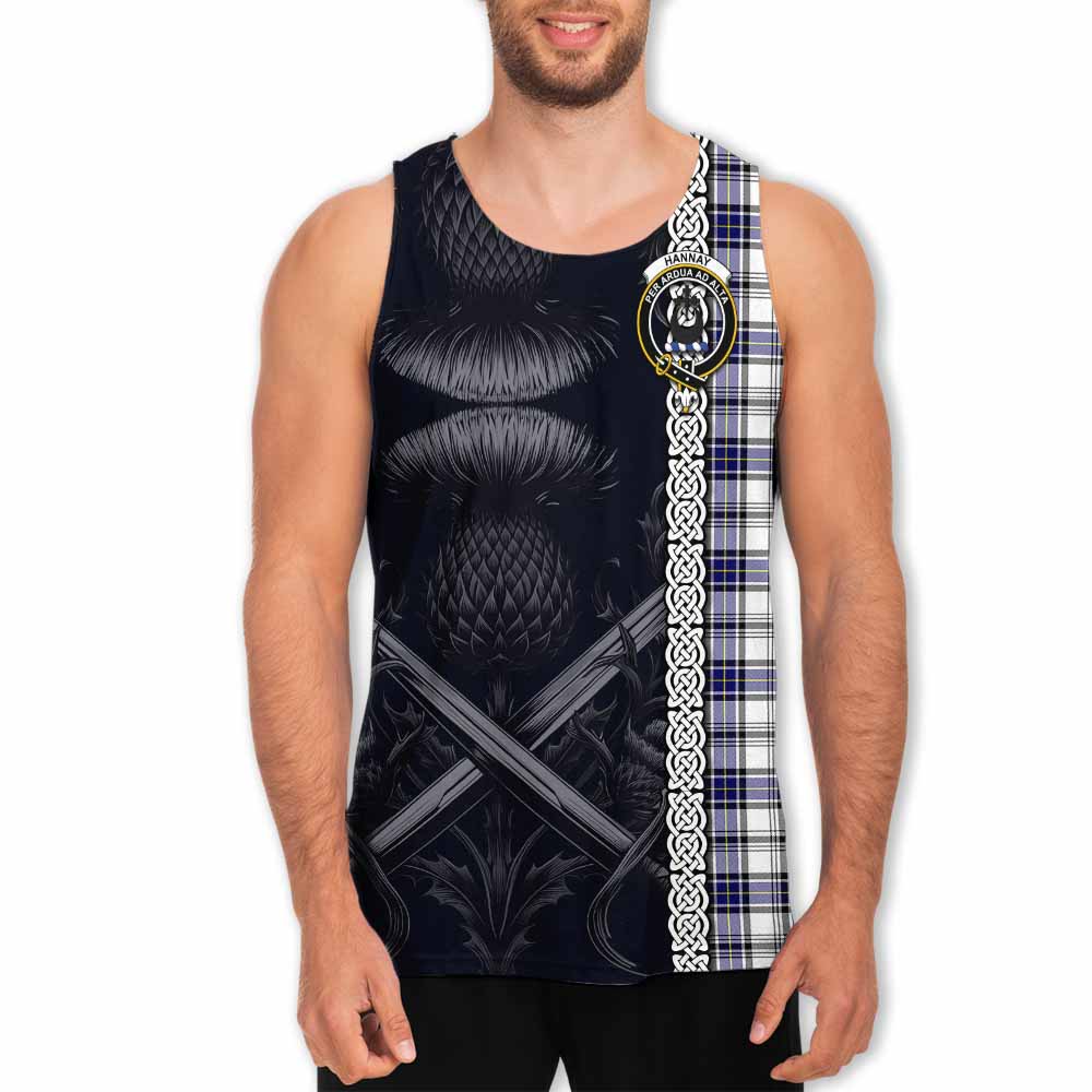 Tartan Vibes Clothing Hannay Tartan Men's Tank Top with Family Crest Cross Sword Thistle Celtic Vibes