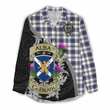 Hannay Tartan Family Crest Women's Casual Shirt Lion Rampant Royal Thistle Shield Celtic Inspired