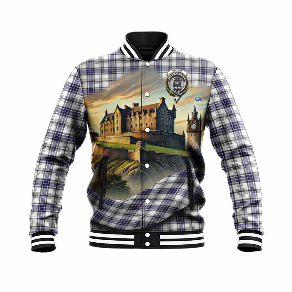 Tartan Vibes Clothing Hannay Tartan Family Crest Baseball Jacket with Scottish Ancient Castle Style