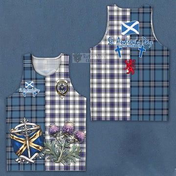 Tartan Vibes Clothing Hannay Tartan Men's Tank Top Happy St. Andrew's Day Half Tartan Style
