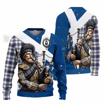 Tartan Vibes Clothing Hannay Tartan Knitted Sweater with Family Crest Scottish Bagpiper Vibes