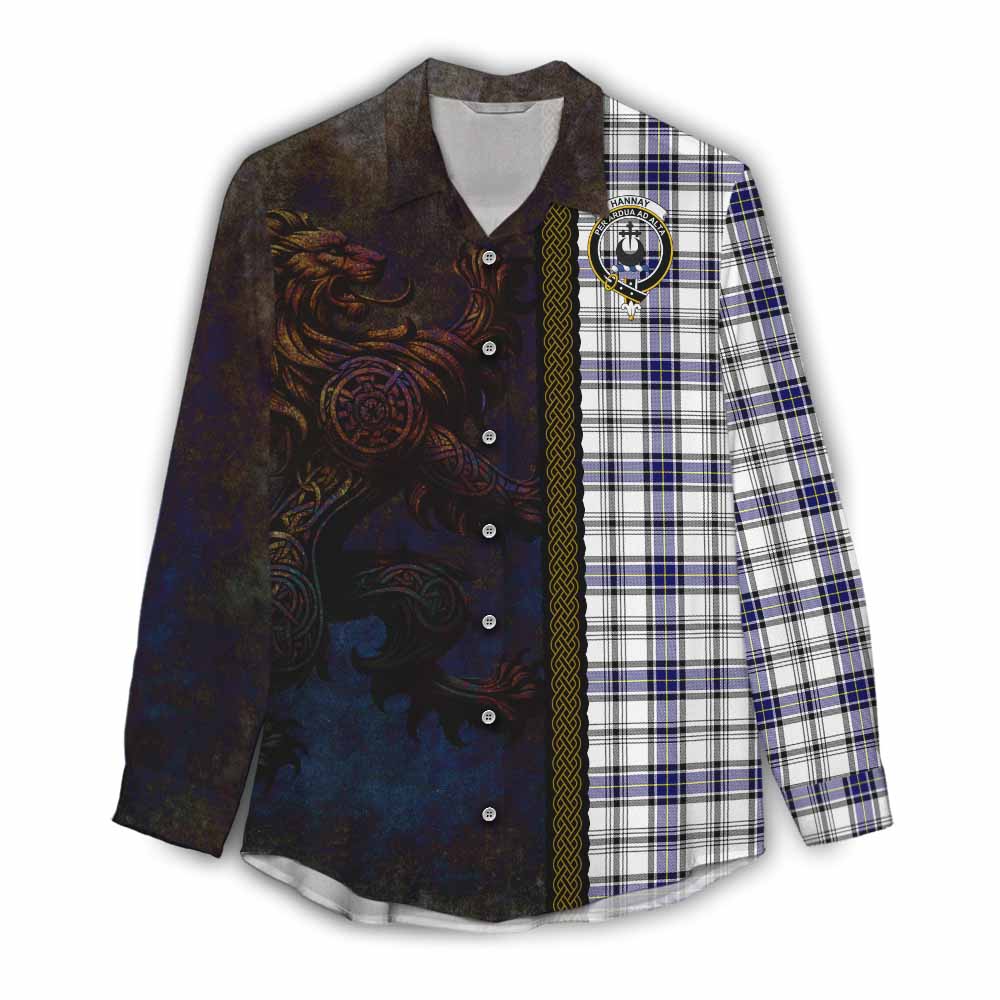 Tartan Vibes Clothing Hannay Tartan Family Crest Women's Casual Shirt Alba Gu Brath Be Brave Lion Ancient Style