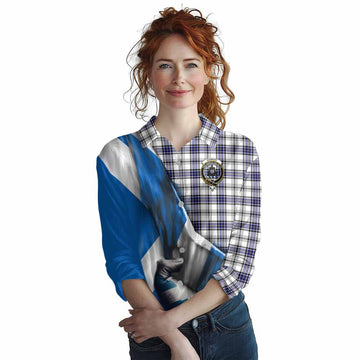 Tartan Vibes Clothing Hannay Tartan Women's Casual Shirt with Family Crest Scotland Patriotic Style
