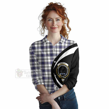 Tartan Vibes Clothing Hannay Tartan Women's Casual Shirt with Family Crest Circle Style