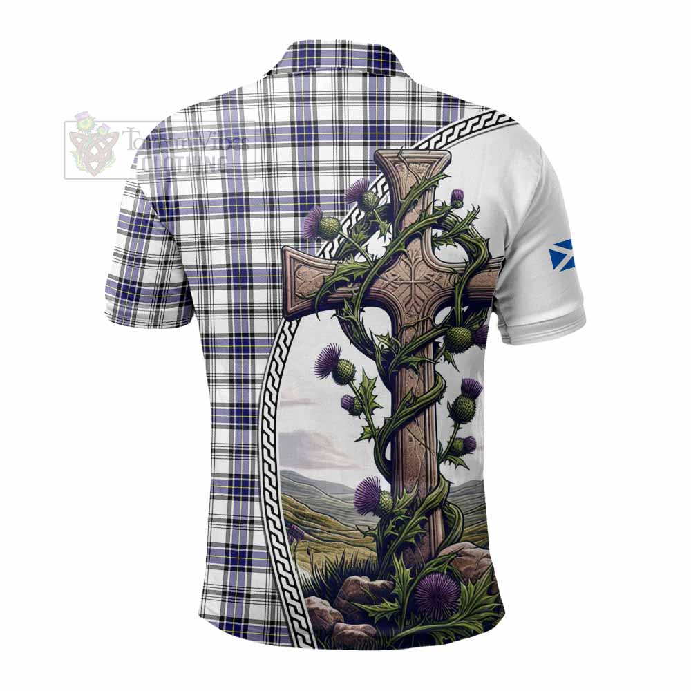Tartan Vibes Clothing Hannay Tartan Polo Shirt with Family Crest and St. Andrew's Cross Accented by Thistle Vines