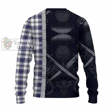 Tartan Vibes Clothing Hannay Tartan Knitted Sweater with Family Crest Cross Sword Thistle Celtic Vibes