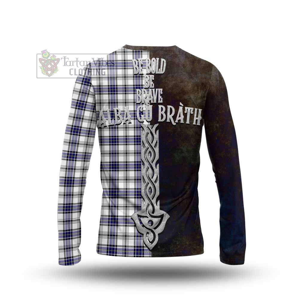 Tartan Vibes Clothing Hannay Tartan Family Crest Long Sleeve T-Shirt Alba Gu Brath Be Brave Lion Ancient Style