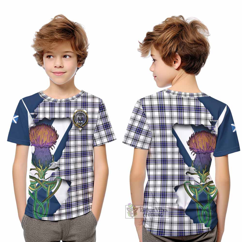 Tartan Vibes Clothing Hannay Tartan Family Crest Kid T-Shirt Scottish Thistle Celtic Inspired