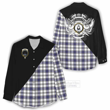 Hannay Tartan Women's Casual Shirt with Family Crest and Military Logo Style