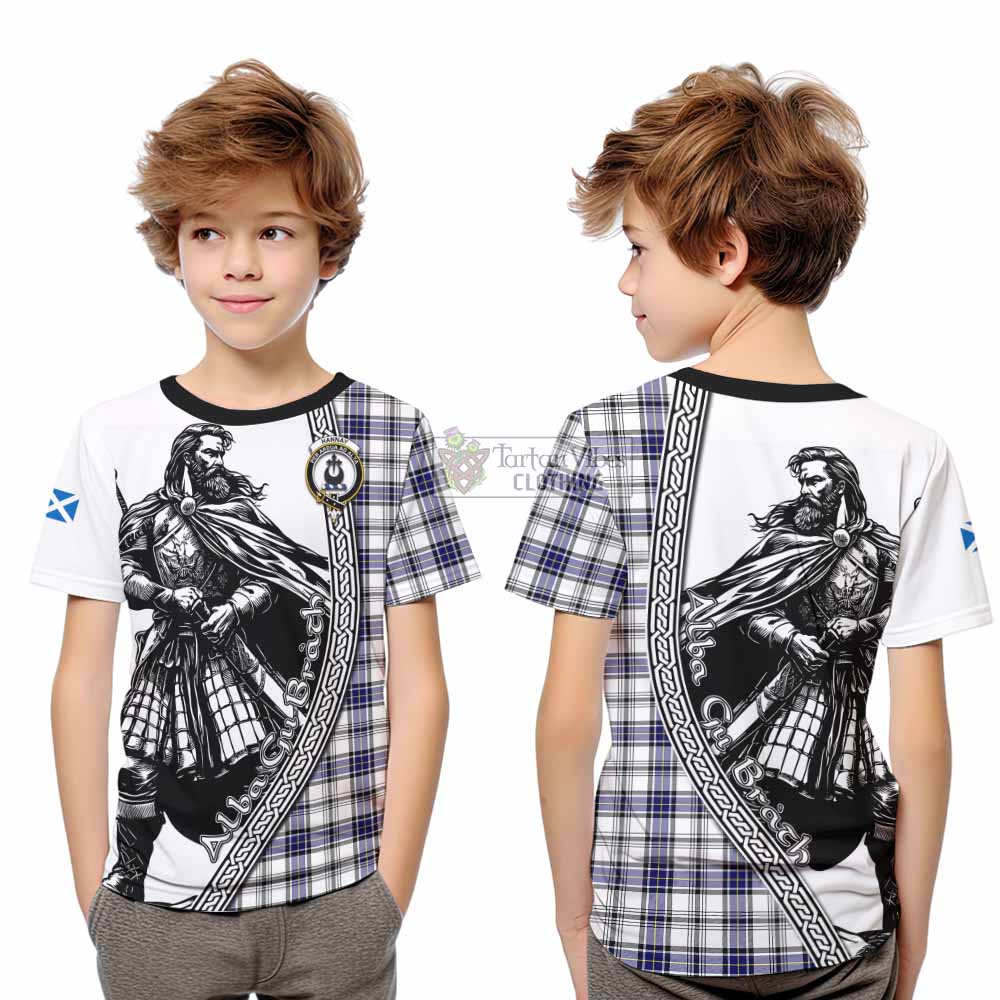Hannay Tartan Clan Crest Kid T-Shirt with Highlander Warrior Celtic Style