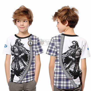 Hannay Tartan Clan Crest Kid T-Shirt with Highlander Warrior Celtic Style