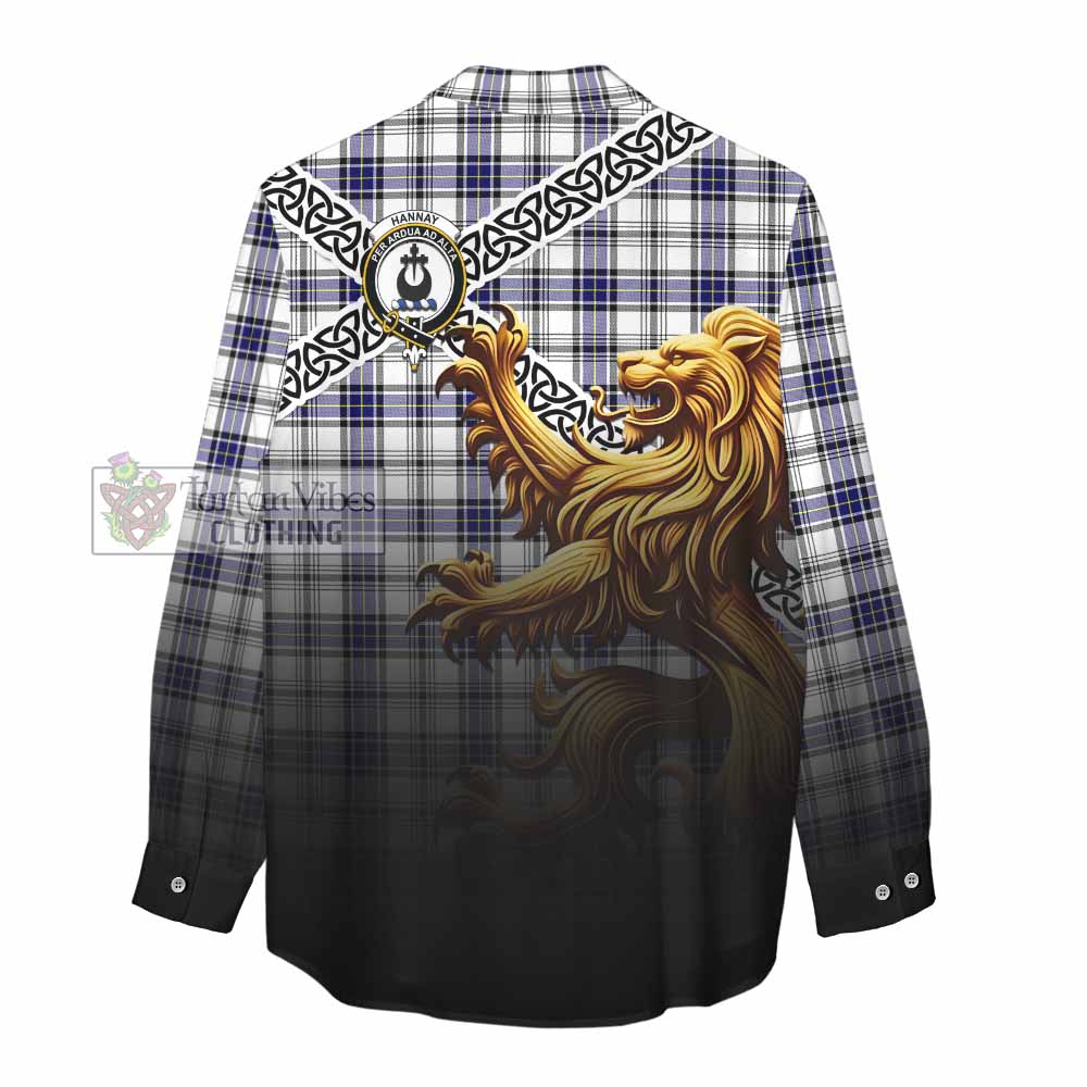 Tartan Vibes Clothing Hannay Crest Tartan Women's Casual Shirt with Golden Lion Emblem Celtic Style