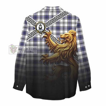 Hannay Crest Tartan Women's Casual Shirt with Golden Lion Emblem Celtic Style