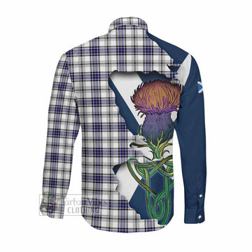 Hannay Tartan Family Crest Long Sleeve Button Shirt Scottish Thistle Celtic Inspired