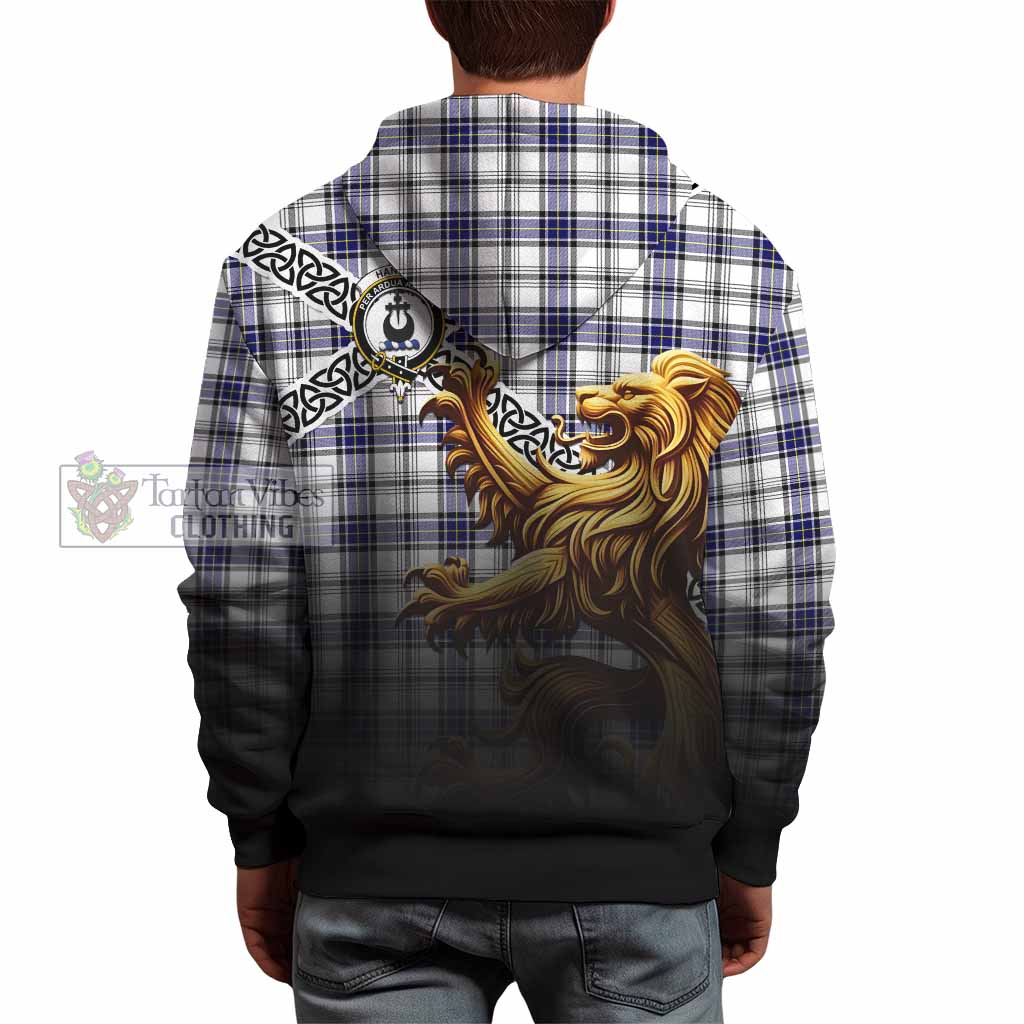 Tartan Vibes Clothing Hannay Crest Tartan Hoodie with Golden Lion Emblem Celtic Style