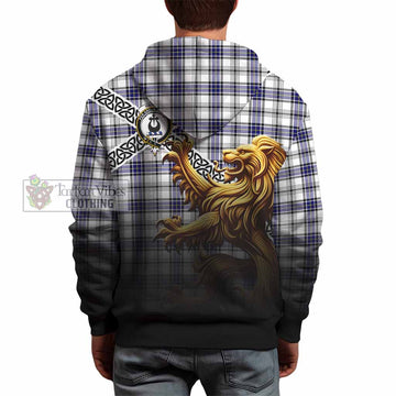 Hannay Crest Tartan Hoodie with Golden Lion Emblem Celtic Style