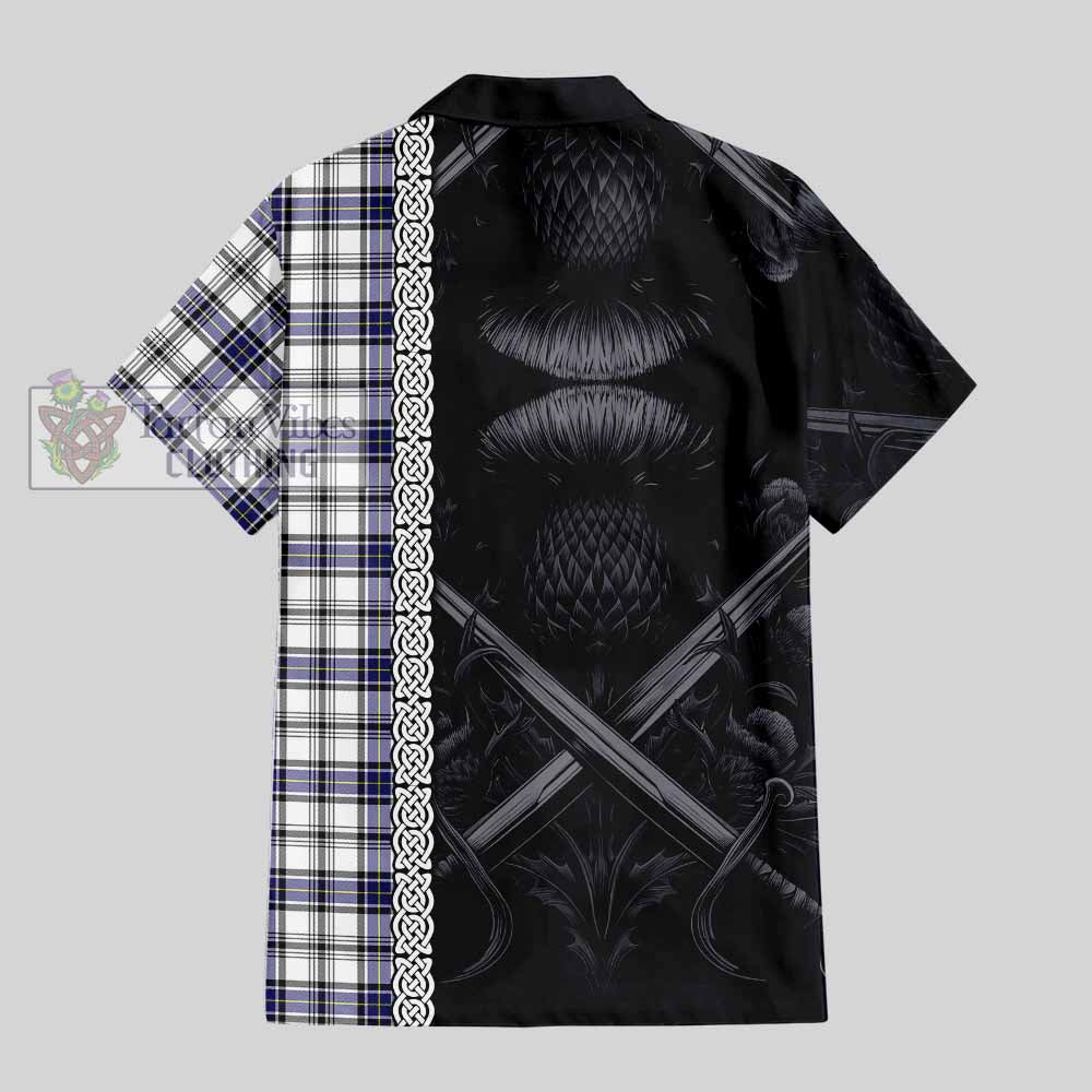Tartan Vibes Clothing Hannay Tartan Short Sleeve Button Shirt with Family Crest Cross Sword Thistle Celtic Vibes