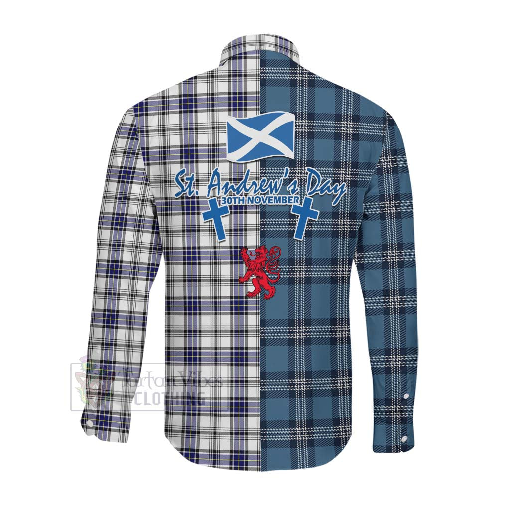 Tartan Vibes Clothing Hannay Tartan Long Sleeve Button Shirt Happy St. Andrew's Day Half Tartan Style