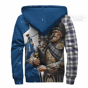 Hannay Tartan Sherpa Hoodie with Family Crest Scottish Bagpiper Vibes