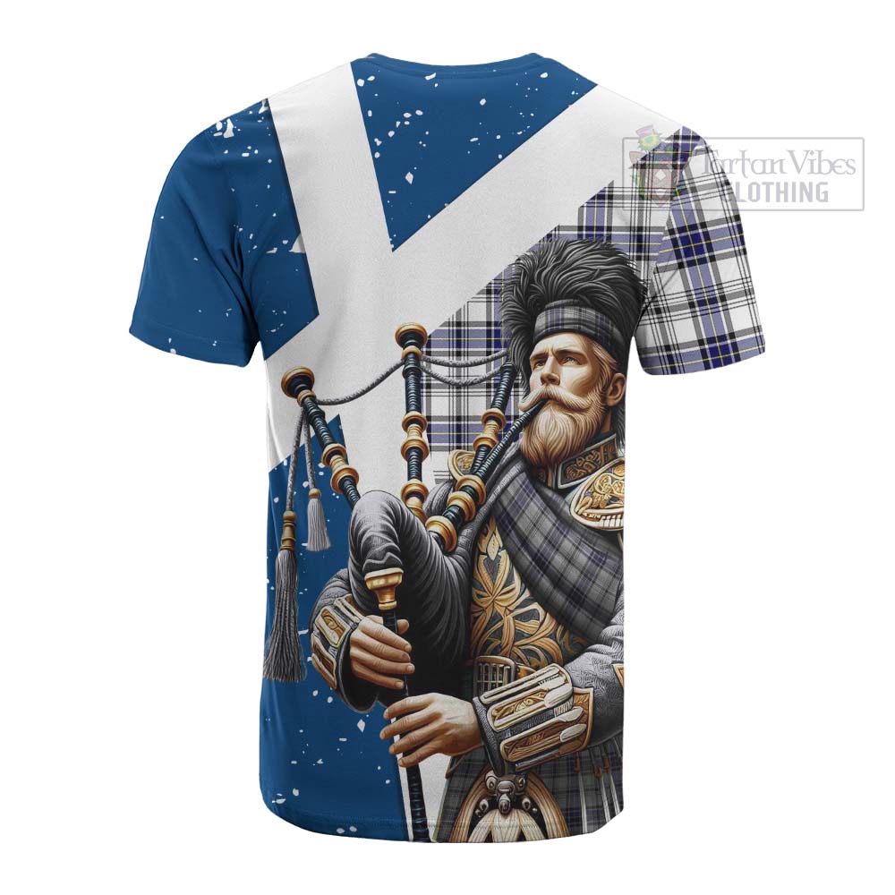 Tartan Vibes Clothing Hannay Tartan Cotton T-shirt with Family Crest Scottish Bagpiper Vibes