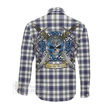 Hannay Tartan Long Sleeve Button Shirt with Family Crest Celtic Skull Style
