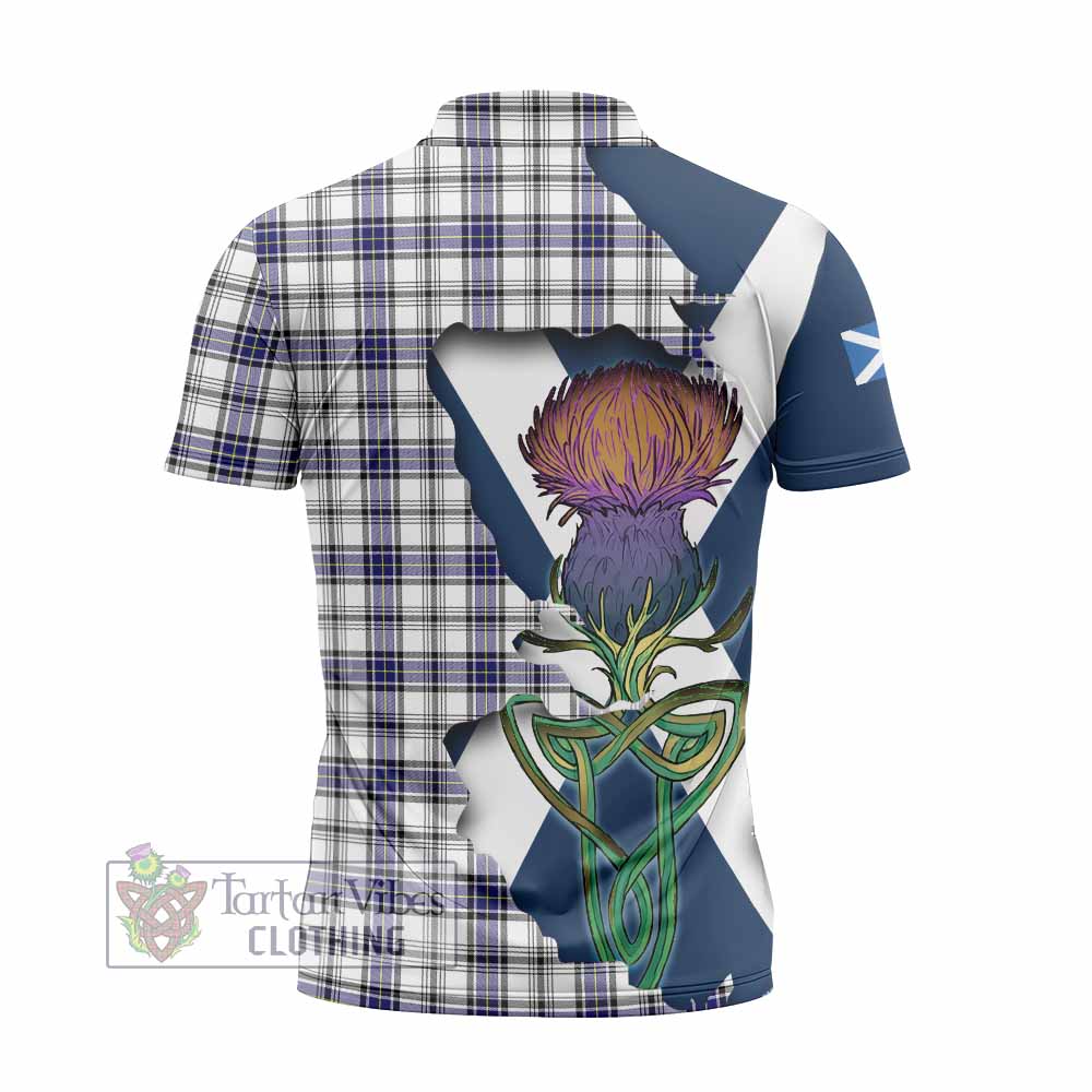 Tartan Vibes Clothing Hannay Tartan Family Crest Zipper Polo Shirt Scottish Thistle Celtic Inspired