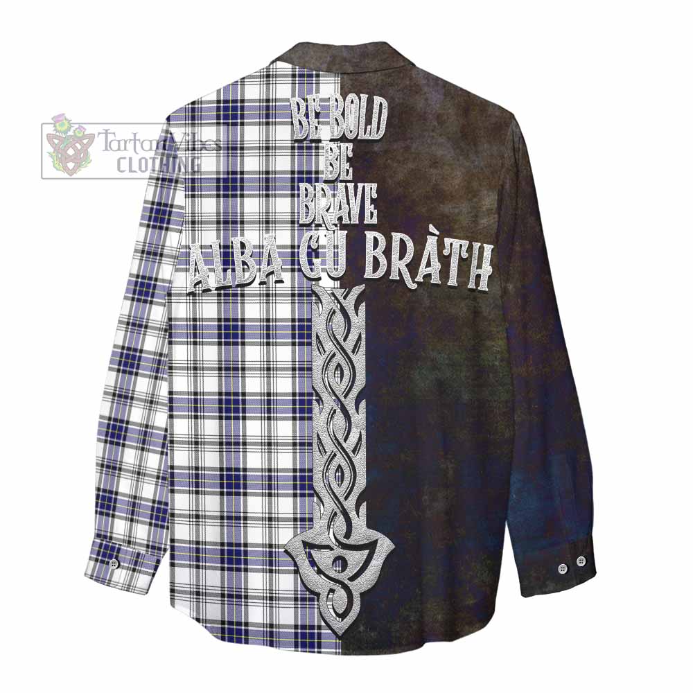Tartan Vibes Clothing Hannay Tartan Family Crest Women's Casual Shirt Alba Gu Brath Be Brave Lion Ancient Style