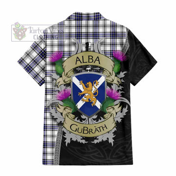 Tartan Vibes Clothing Hannay Tartan Family Crest Short Sleeve Button Shirt Lion Rampant Royal Thistle Shield Celtic Inspired