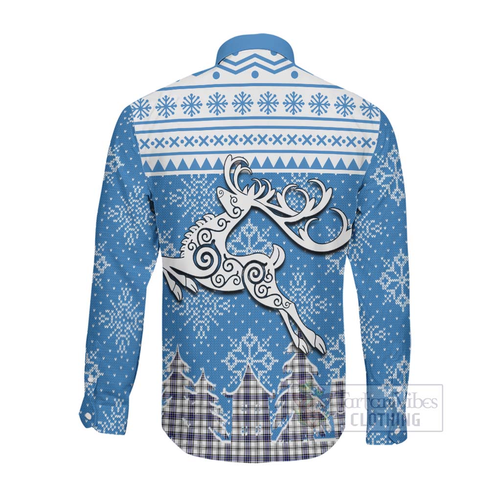 Tartan Vibes Clothing Hannay Clan Christmas Long Sleeve Button Shirt Celtic Reindeer Style