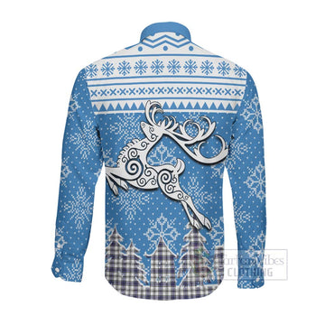 Hannay Clan Christmas Long Sleeve Button Shirt Celtic Reindeer Style