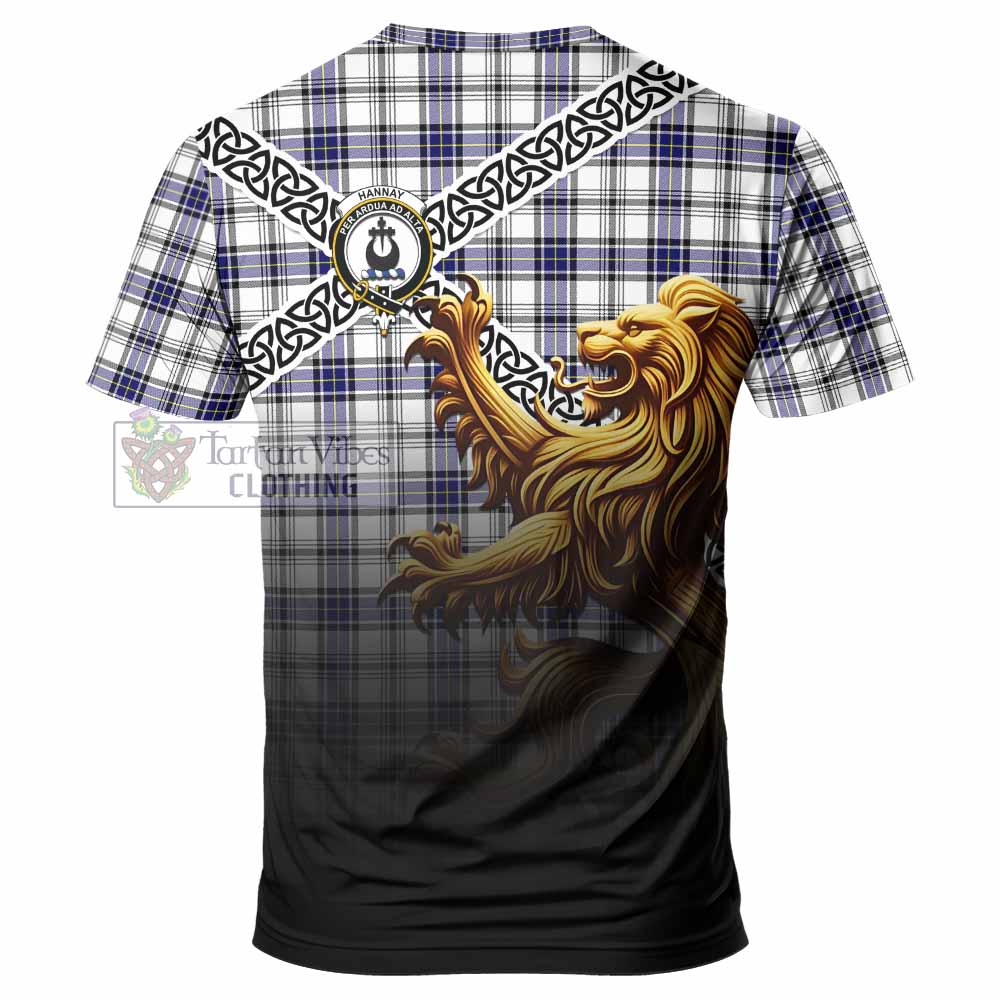 Tartan Vibes Clothing Hannay Crest Tartan T-Shirt with Golden Lion Emblem Celtic Style