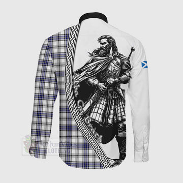 Hannay Tartan Clan Crest Long Sleeve Button Shirt with Highlander Warrior Celtic Style