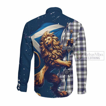 Hannay Tartan Family Crest Long Sleeve Button Shirt with Scottish Majestic Lion