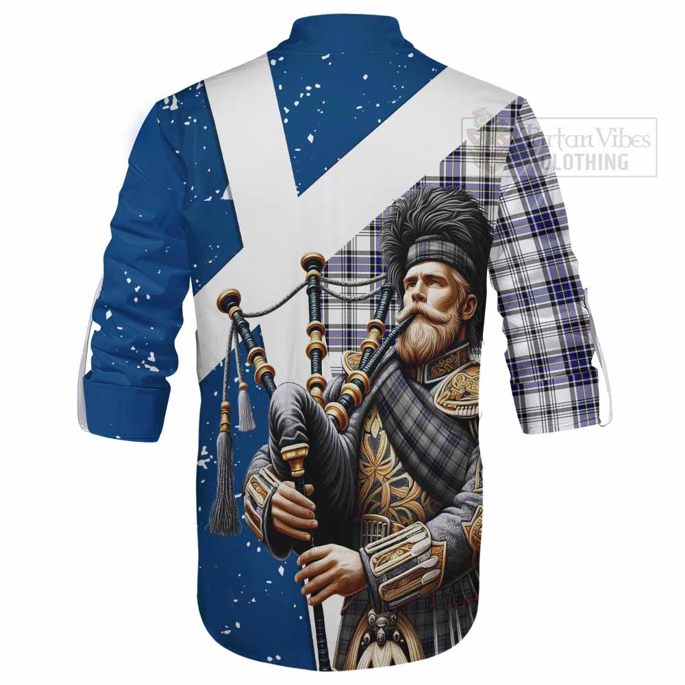 Tartan Vibes Clothing Hannay Tartan Ghillie Kilt Shirt with Family Crest Scottish Bagpiper Vibes