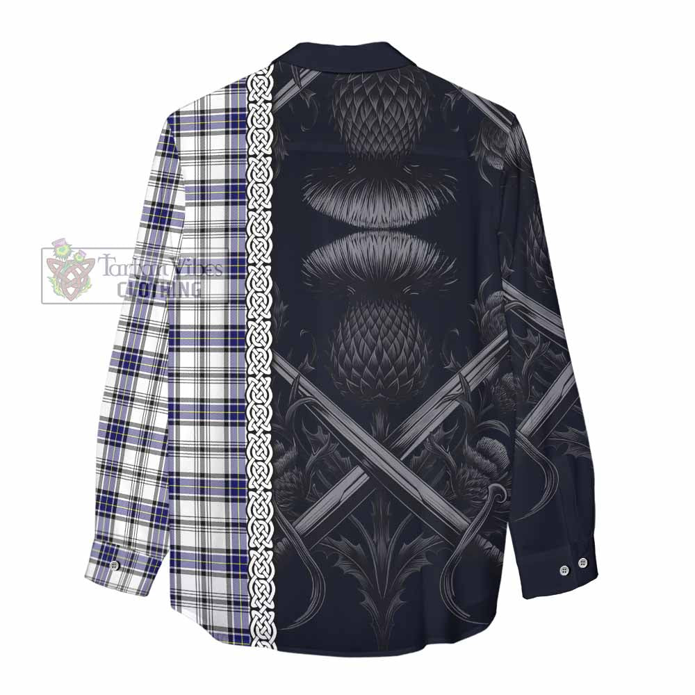 Tartan Vibes Clothing Hannay Tartan Women's Casual Shirt with Family Crest Cross Sword Thistle Celtic Vibes