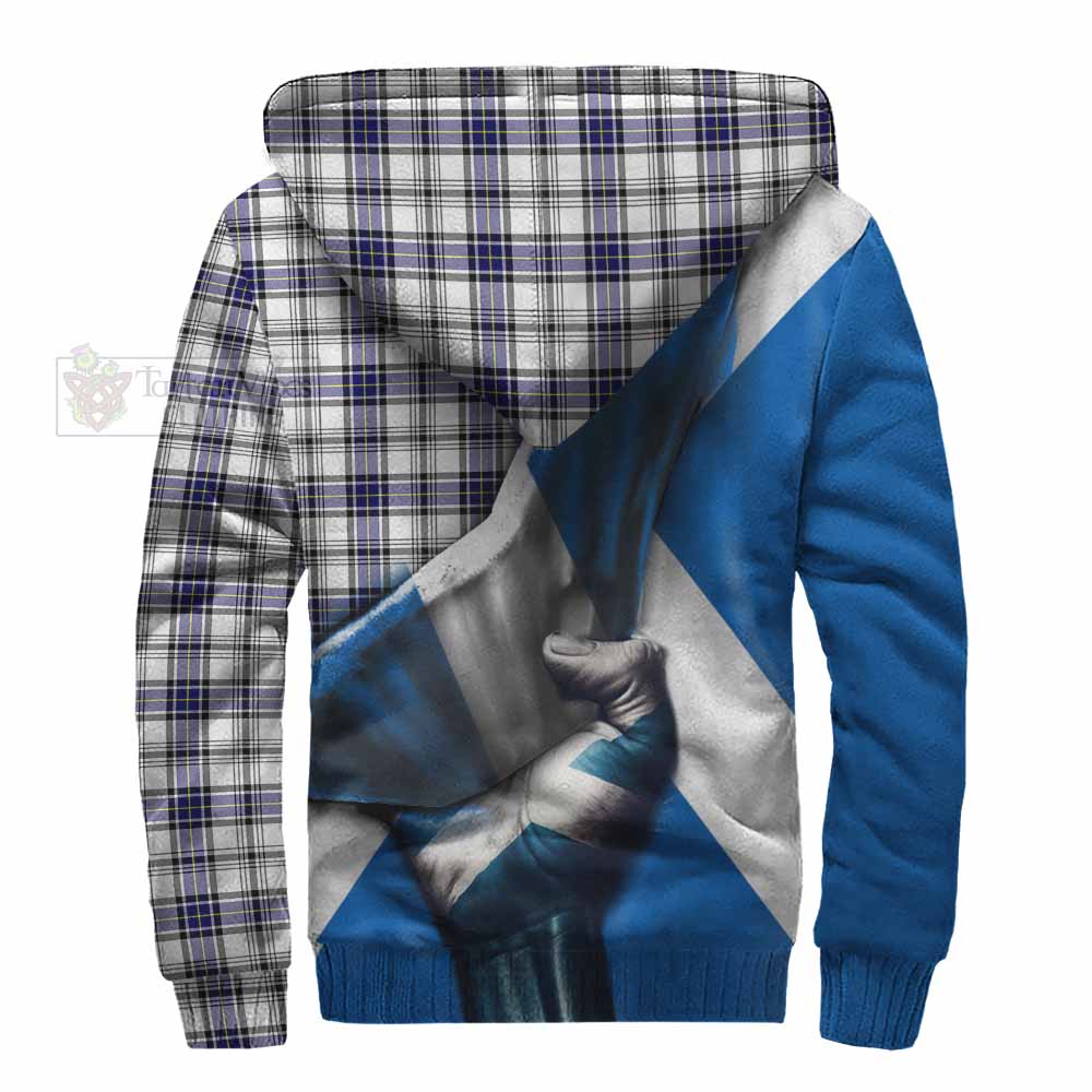 Tartan Vibes Clothing Hannay Tartan Sherpa Hoodie with Family Crest Scotland Patriotic Style
