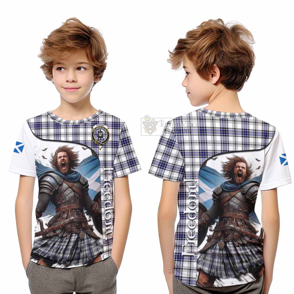 Tartan Vibes Clothing Hannay Crest Tartan Kid T-Shirt Inspired by the Freedom of Scottish Warrior