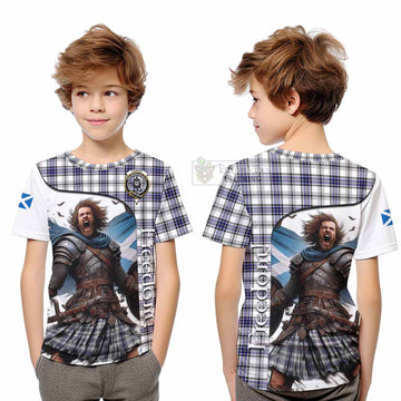 Tartan Vibes Clothing Hannay Crest Tartan Kid T-Shirt Inspired by the Freedom of Scottish Warrior