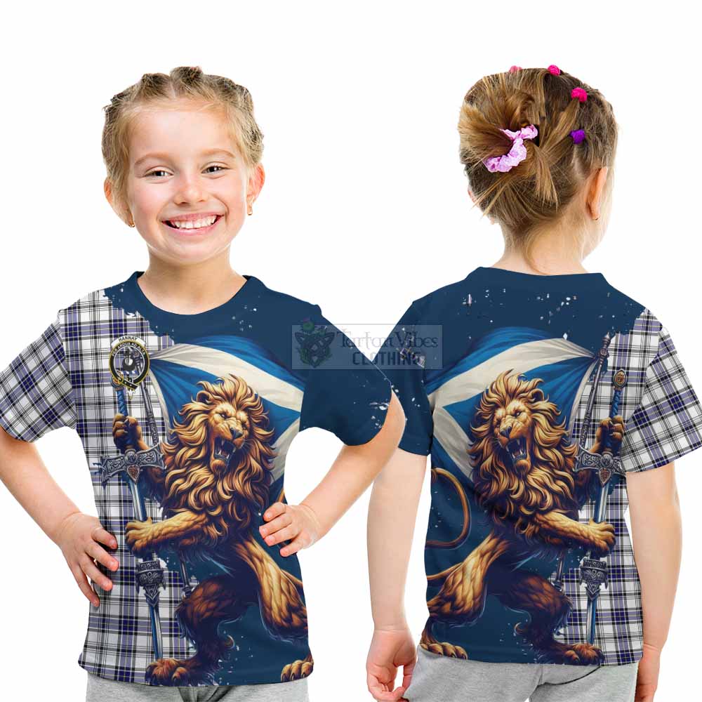 Tartan Vibes Clothing Hannay Tartan Family Crest Kid T-Shirt with Scottish Majestic Lion