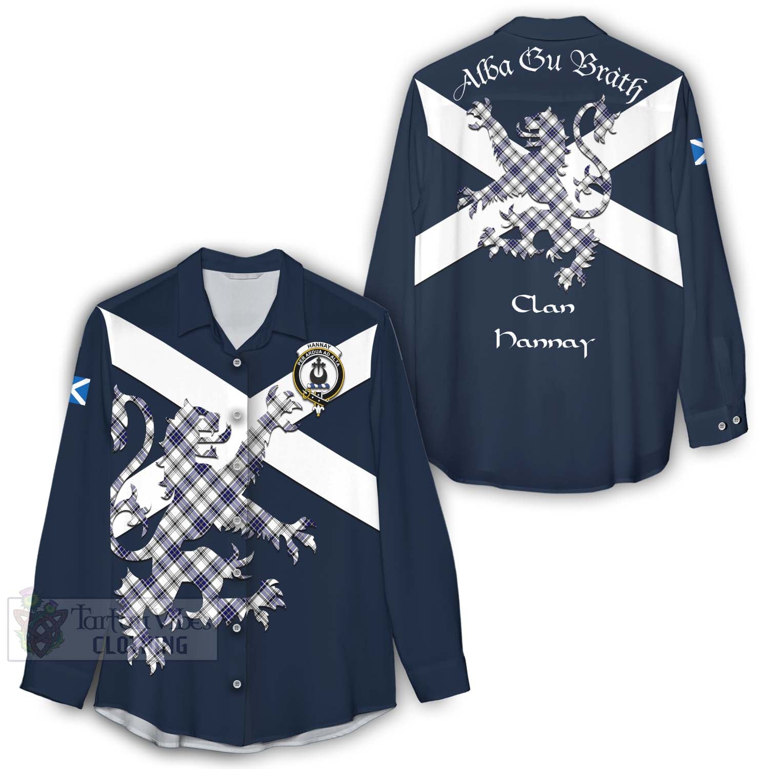 Tartan Vibes Clothing Hannay Tartan Lion Rampant Women's Casual Shirt Proudly Display Your Heritage with Alba Gu Brath and Clan Name