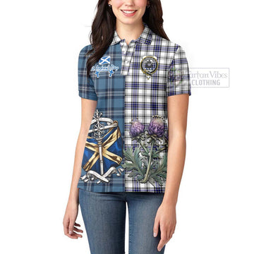 Tartan Vibes Clothing Hannay Tartan Women's Polo Shirt Happy St. Andrew's Day Half Tartan Style