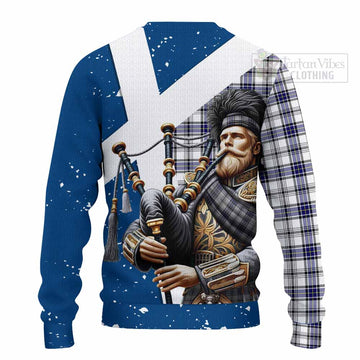 Tartan Vibes Clothing Hannay Tartan Knitted Sweater with Family Crest Scottish Bagpiper Vibes