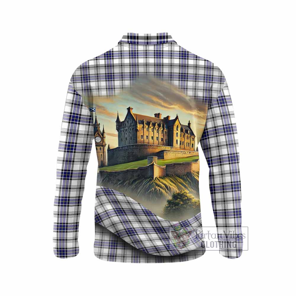 Tartan Vibes Clothing Hannay Tartan Family Crest Long Sleeve Polo Shirt with Scottish Ancient Castle Style