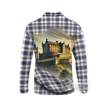 Tartan Vibes Clothing Hannay Tartan Family Crest Long Sleeve Polo Shirt with Scottish Ancient Castle Style